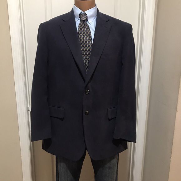 ALAN FLUSSER MENS BLAZER SIZE 44R BLUE SPORT‎ COAT 100% SILK SUIT JACKET - Picture 4 of 12